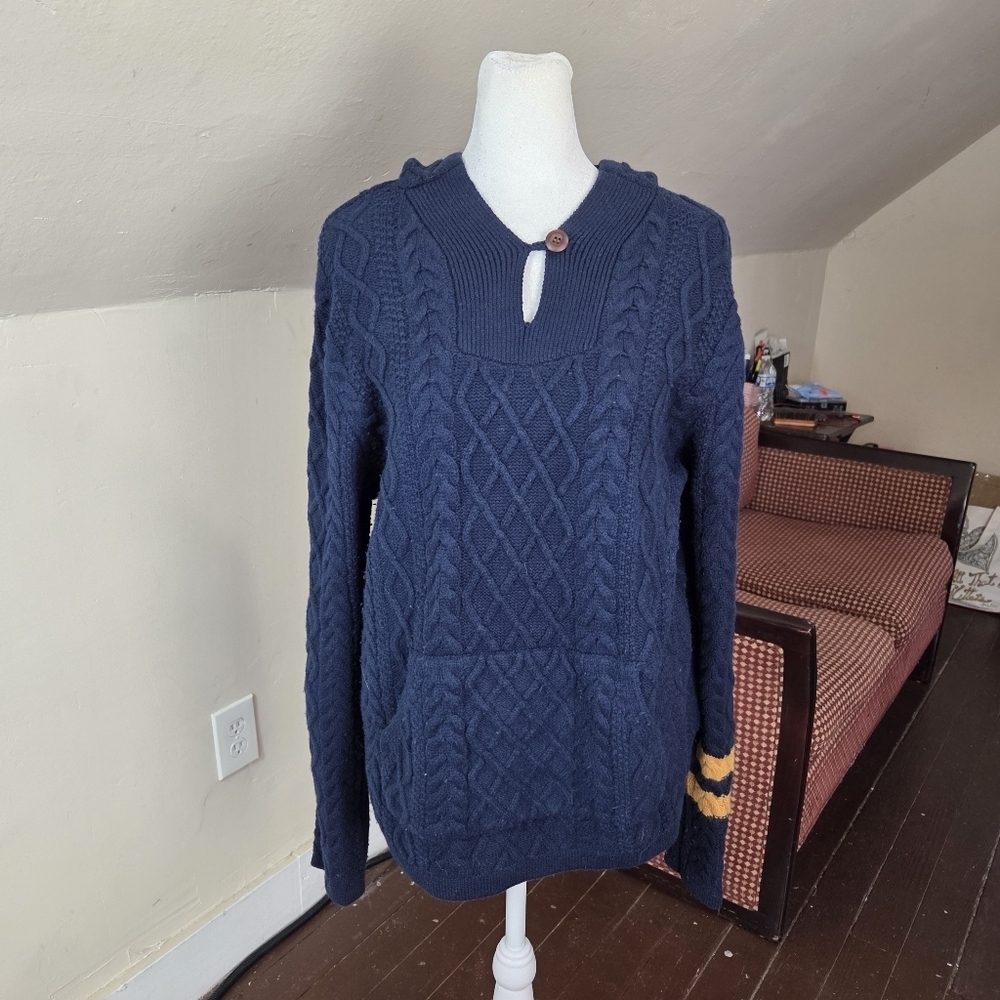 Birdwell Beach Britches Navy Cable Knit Hooded Fisherman Sweater XS Woman/Unisex
